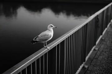 gull poised for a meal on the bridge