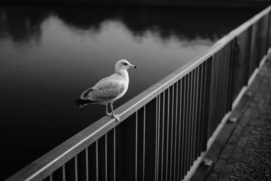 gull poised for a meal on the bridge
