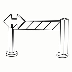 Obraz premium barrier with double arrow blocking path black line drawing for infographic