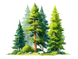 Obraz premium Lush Green Forest Scene with Various Tall Pine Trees and Foliage