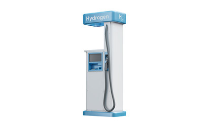 Hydrogen gas pump isolated on transparent background. Hydrogen refueling station equipment. 3D illustration.