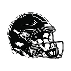 Fototapeta premium Black and white illustration of a modern american football helmet with a face mask