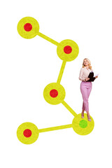 Sketch image artwork composite 3D photo collage of aged woman stand hand hold clipboard charts...