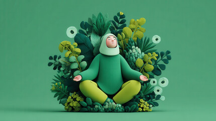 Serene Person Meditating Amidst Lush Green Foliage