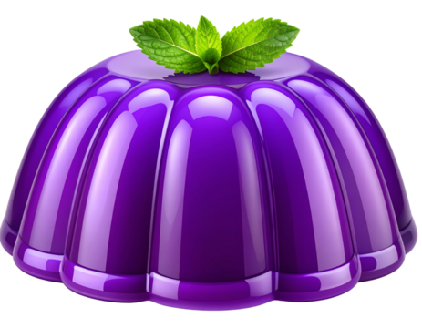 Shiny Purple Grape Jelly Dessert with Mint Leaf Garnish Isolated on Transparent Background PNG