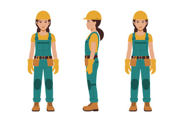 Female construction workers, safety helmets, builder team, engineering staff, construction site, modern vector design