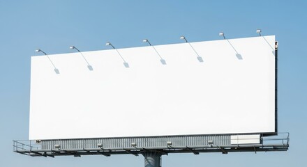 Obraz premium A large, blank billboard stands tall against a clear, bright blue sky, ready for advertising.