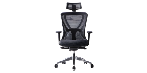 Ergonomic office chair with adjustable height and lumbar support designed for long hours of computer use, providing