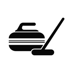 Fototapeta premium Black and white silhouette of a curling stone and broom on a white background