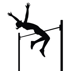 Female athlete silhouette performing a high jump over a bar
