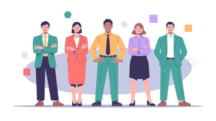 Business team illustration, diverse office group, teamwork, corporate staff, professional people, modern vector design