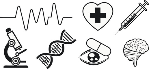 Fototapeta premium Medical icons set in black and white in vector art