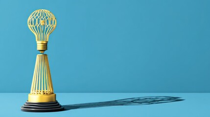 Gold light bulb trophy on a blue background
