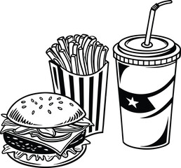 Monochrome Fast Food Meal Vector