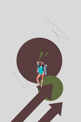 Sketch design 3d image collage of happy businessman businesswoman stand arrow development career...
