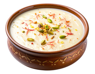 Traditional Indian Kheer Dessert in Bowl Isolated on White Background PNG