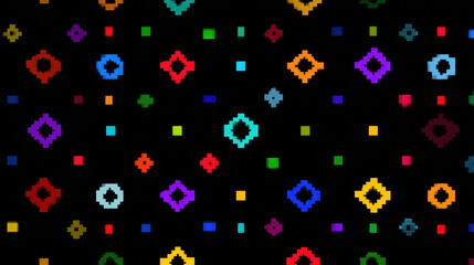 Colorful Geometric Pixel Pattern on Black Background