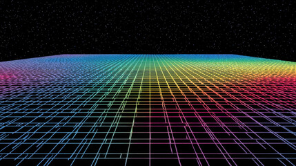 Rainbow Pixel Grid in a Starry Night Sky