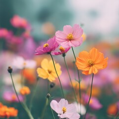 Blurred photography of blooming flowers in nature soft focus close-up vibrant colors and serenity