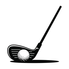 Black and white silhouette of a golf club about to hit a golf ball