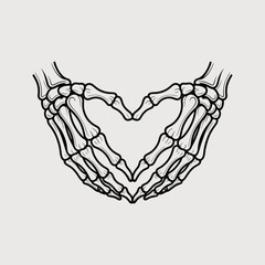 Skeleton hands forming a heart shape against a light gray background
