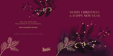 2026 logo and premium wish card with leaf style. Happy new Year.