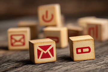 Wooden display features email icons indicating alerts for unread messages Envelope theme