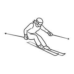 Stylized line art illustration of a skier in motion on white background