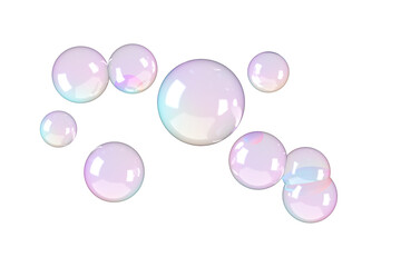 pink soap bubbles flying isolated on white
