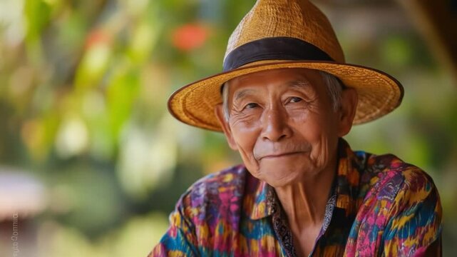 Smiling Elder in Straw Hat Portrait