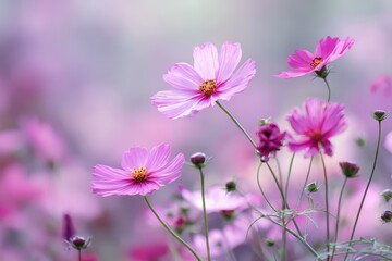 Fototapeta premium Lovely pink cosmos flower against a blurred backdrop