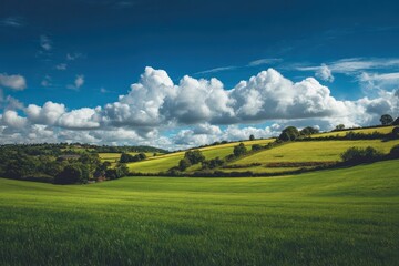 Obraz premium Lush fields under a bright blue sky