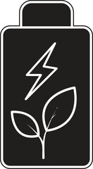 Battery with leaf icon representing renewable battery energy and eco-friendly power solutions with transparent background