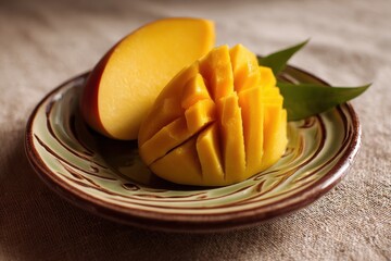 Mango wedge on plate