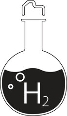 Chemistry round flask with H2 symbol representing hydrogen gas production for clean energy with transparent background