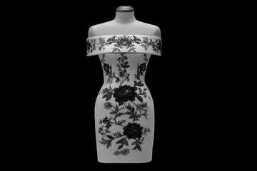 Floral dress on a mannequin isolated on transparent background