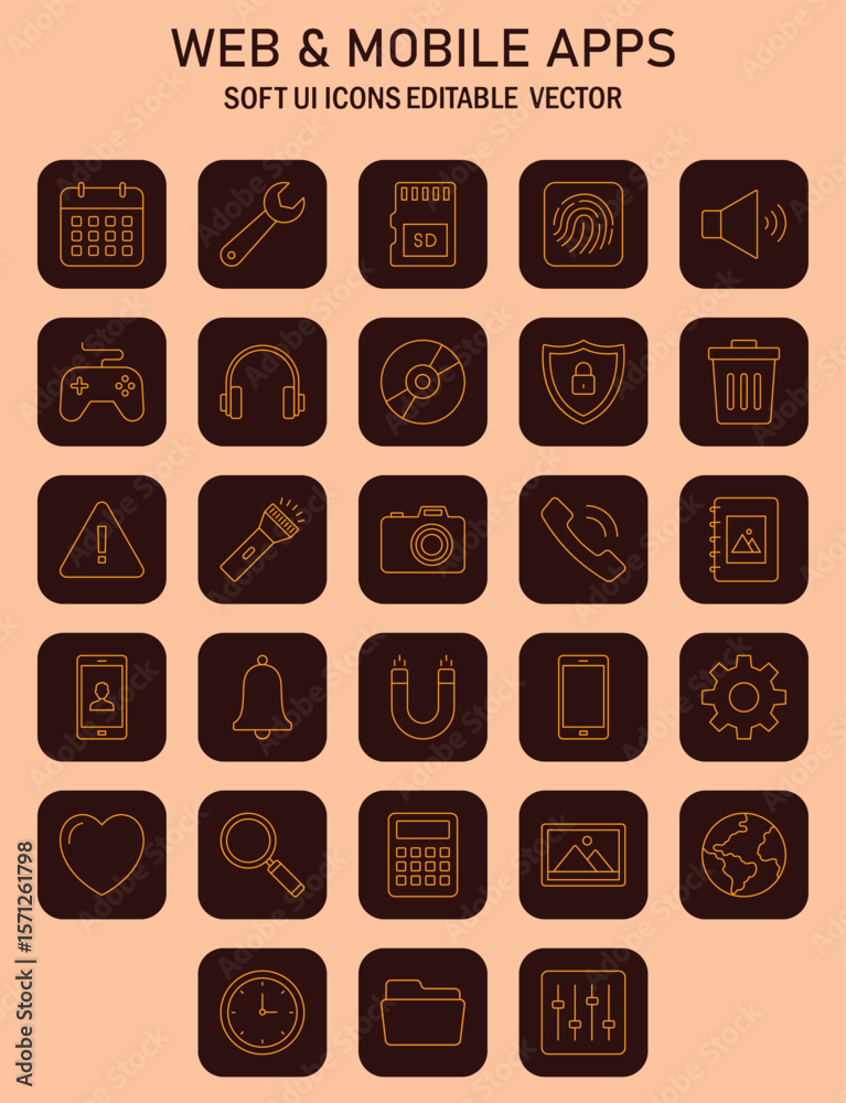 Poster Elegant collection of thin line UI icons representing diverse application features for modern web and mobile