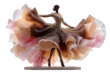 Elegant woman in a floral dress isolated on transparent background