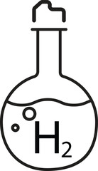 Chemistry round flask with H2 symbol representing hydrogen gas production for clean energy with transparent background