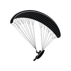Silhouette of a person paragliding against a white background