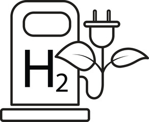Hydrogen charging station icon with H2 label symbolizing alternative fuel infrastructure and clean hydrogen energy with transparent background
