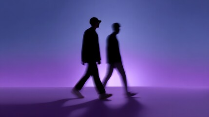 Silhouetted figures walking down a night city street