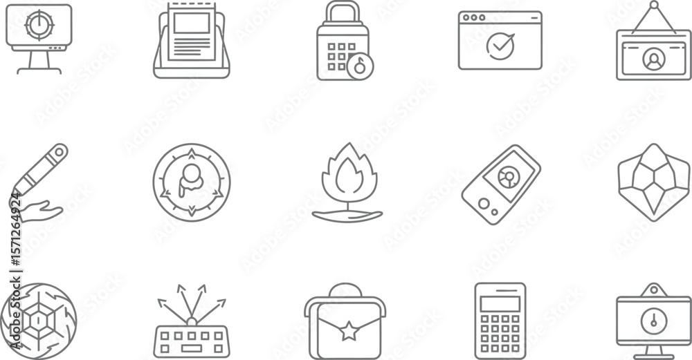 Fototapete collection of outline icons representing various concepts and technologies