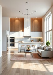 Fototapeta premium Kitchen and empty living room Empty room interior design architecture blank design room