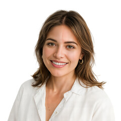 Confident Young Woman with Brown Hair Smiling at Camera, Isolated transparent background