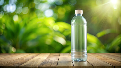 Empty Plastic Water Bottle on Wooden Table Outdoors