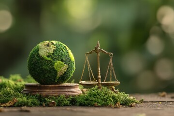 Environmental legislation for sustainable conservation and human environment interactions represented by a gavel and scales on a green backdrop