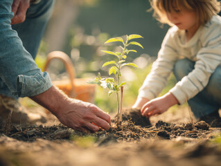 Parent and Child Planting Tree Together – Environmental Education and Sustainability