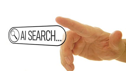 AI search engine technology is shown with artificial intelligence search bar interface