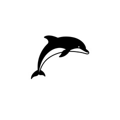 Obraz premium Black dolphin icon jumping in a minimalist vector style. Marine animals species, protection and aquatic environment